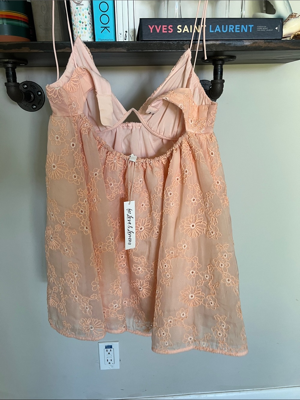 For Love & Lemons Peach Eyelet Babydoll Mini Dress - Picture 4 of 6